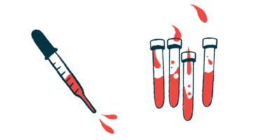 A squirting dropper is seen next to vials of blood.