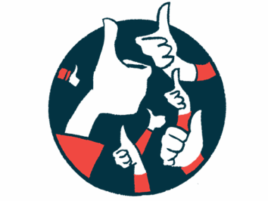 Multiple hands are seen giving the thumbs-up sign from within a black circle.