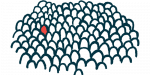 A mass of people are shown with their heads all outlined in black and white, except for one shown as red.