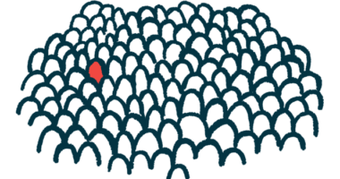 A mass of people are shown with their heads all outlined in black and white, except for one shown as red.