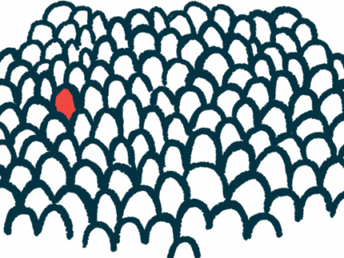 A mass of people are shown with their heads all outlined in black and white, except for one shown as red.