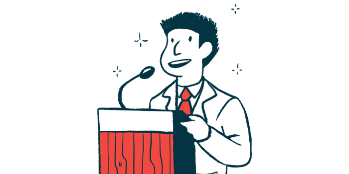 SinoMab | Neuromyelitis News | illustration of speaker at podium