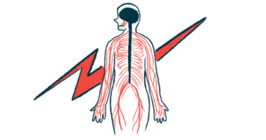 This illustration of a person's central nervous system (CNS) accompanies a story about neuromyelitis optic spectrum disorder (NMOSD).