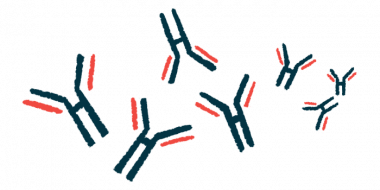 Illustration shows microscopic view of antibodies.