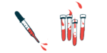 A squirting dropper is shown next to vials of blood.
