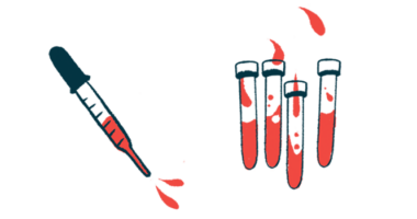 A squirting dropper is shown next to vials of blood.