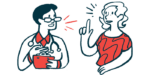 An illustration of a woman talking with a doctor.