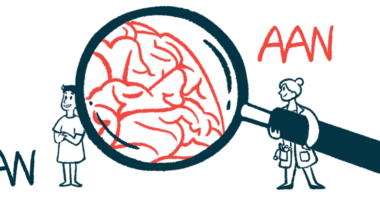 A doctor holds up a magnifying glass to a person's brain, while AAN is shown on both sides of the people.