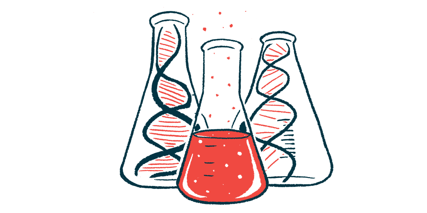 An illustration shows three bottles, two containing strands of DNA and one half-filled with liquid.