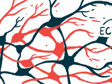 ECTRIMS is written out with a background of blood vessels.