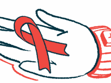 A graphic shows a hand holding an awareness ribbon.