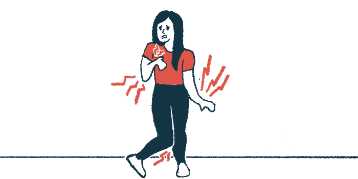 A person is seen experiencing spasms in several different muscles.
