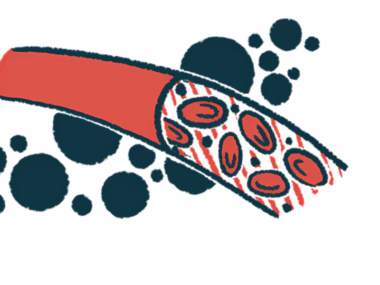 An illustration shows red blood cells flowing through a blood vessel.